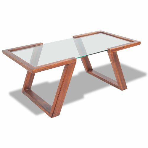 Glass table with wooden frame