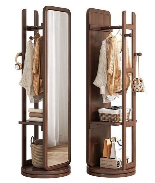 Full body mirror stand wooden polished