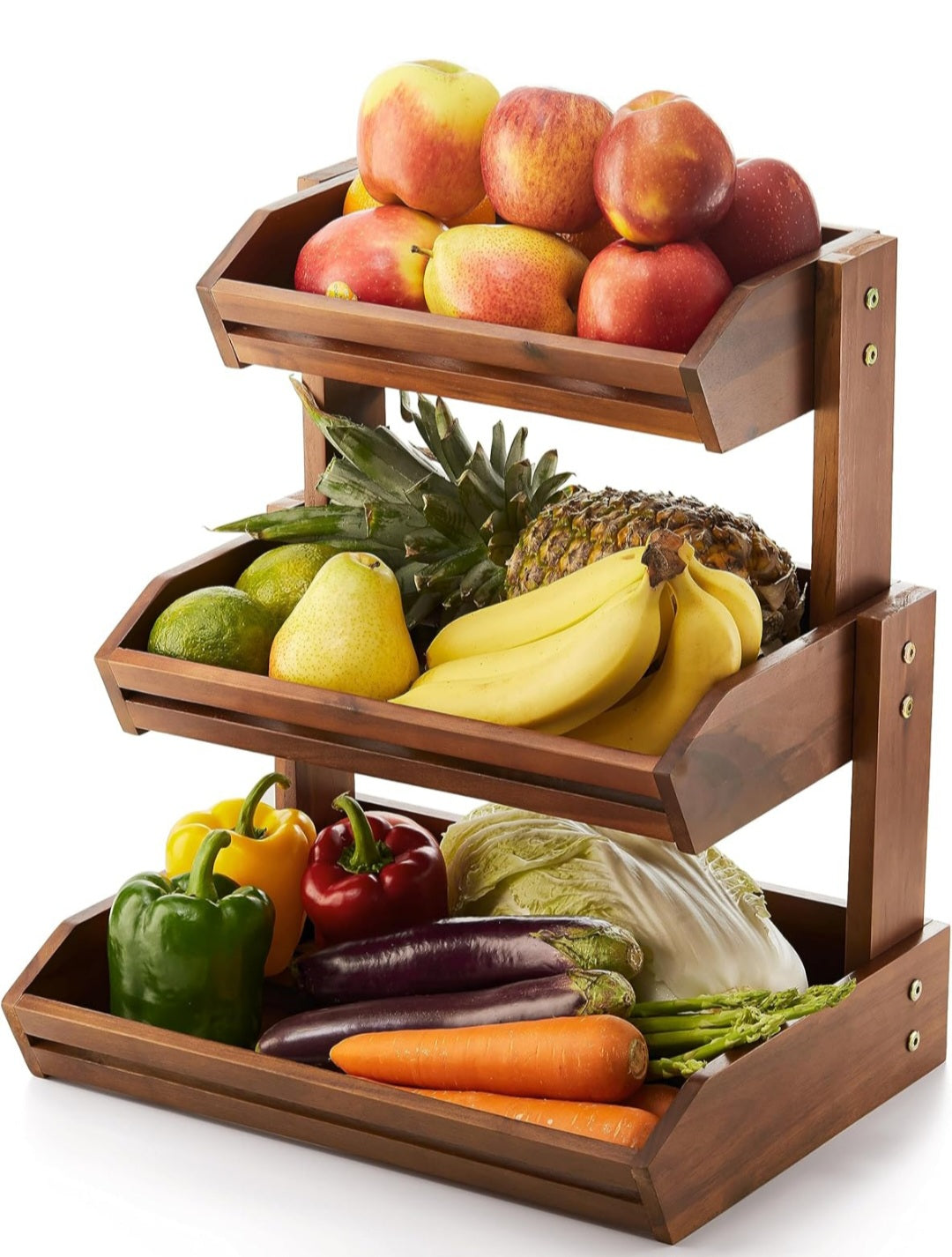 Acacia Wood Fruit Basket - 3-Tier Fruit Bowl for Kitchen Counter, Extra Large Fruit & Vegetable Storage (3 Tier)